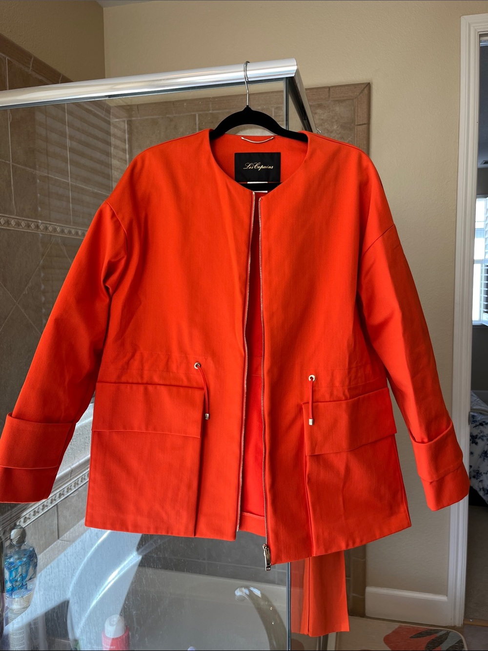 Les Copains Vibrant Orange Collarless Zip Blazer BVM Spa